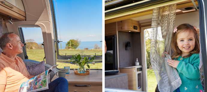 Images of a Family Inside a 2022 Bailey Unicorn V Caravan Model